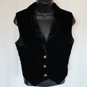 Vintage Jonathan Logan Womans Black Velvet Quilted Vest '90's